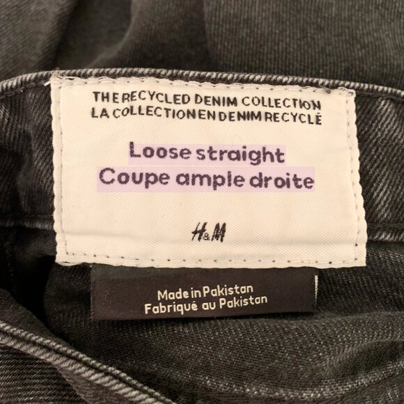 H&M High-Waisted Loose Straight Coupe Ample Droite Jeans with Cool Knee Patch - Picture 5 of 5